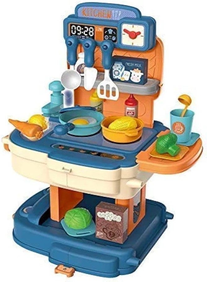PN AVAN Kitchen Set for Kids 34 Pcs Simulation Portable Kitchen Set for Girls with Realistic Kitchen Suitcase for Kids for 3 Year Old Girls (School Bag Kitchen Set) (Blue) - Image 2